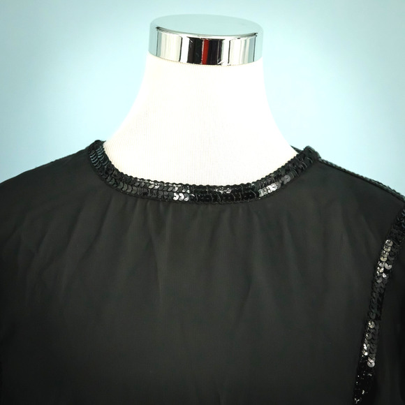 Oscar de la Renta Size 12 Black Sequin Detail Open Cut Out Back Long Sleeve Top - Picture 2 of 8